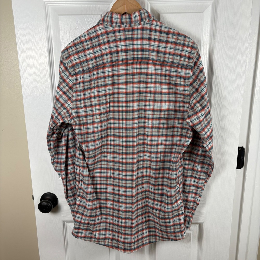 Orvis Active Fit Flannel Shirt Men's S Orange Teal Plaid Utility Gorpcore Rugged - Picture 8 of 9